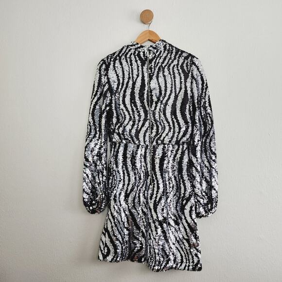 NWT Ted Baker Louu Silver Black Sequin Zebra Mini Dress Cocktail XS - Picture 9 of 16